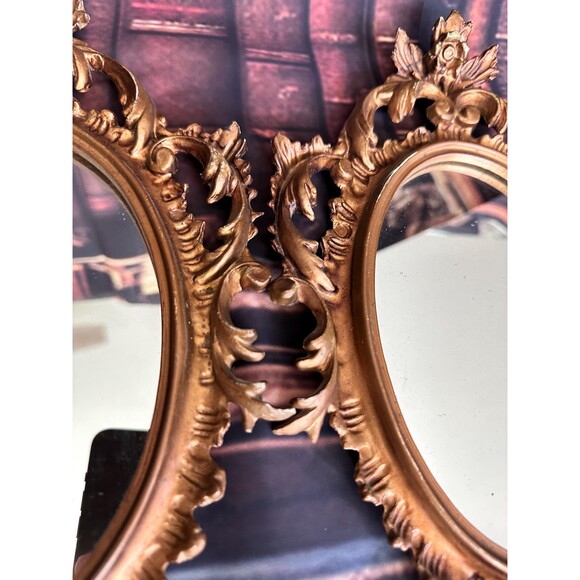 Pair of Vintage Rococo Style Ornate Wall Mirrors Gilt Hollywood Regency Oval - Picture 7 of 7